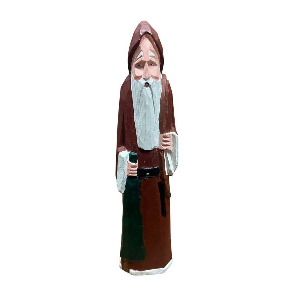 Monk Figurine With Staff & Book Rustic Decor 8" Tall